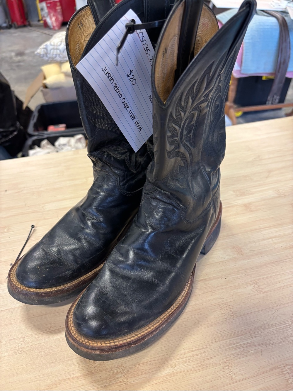 Justin Cowboy Boots Black Leather Western Cowboy Boots with Embossed Shaft